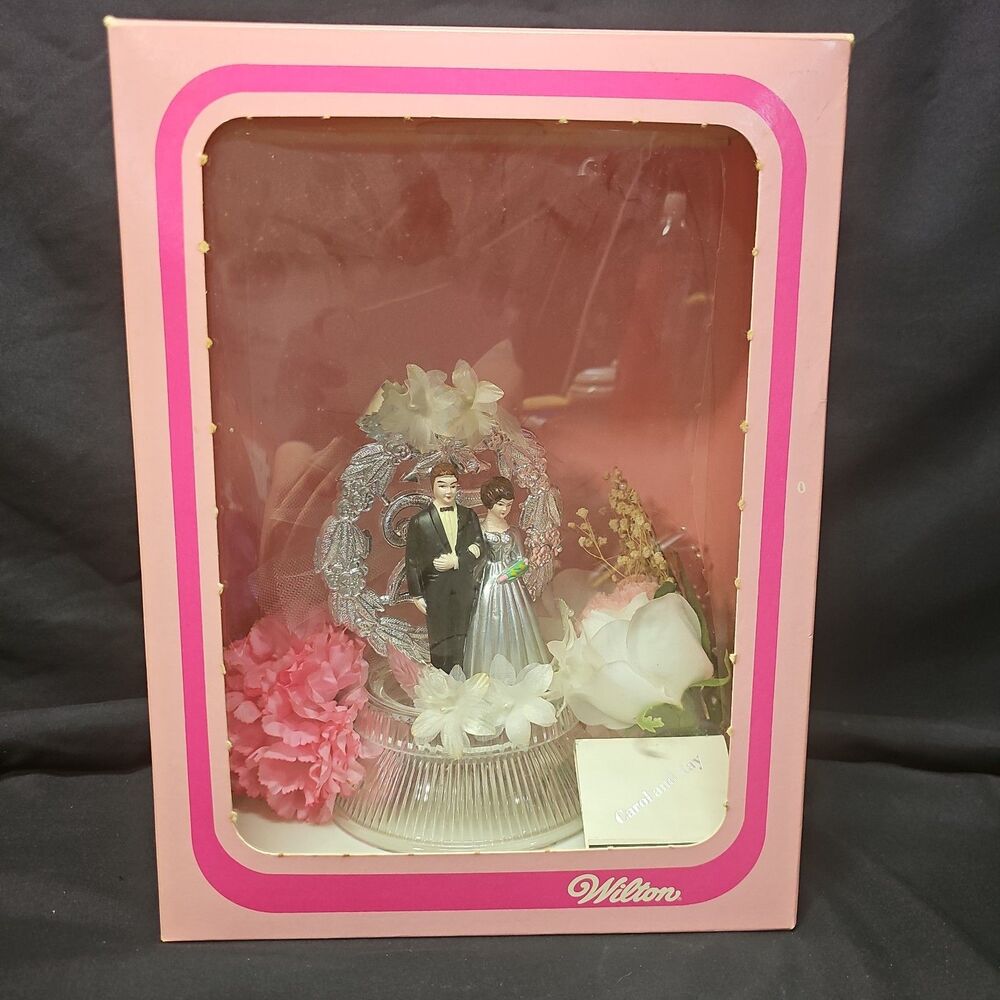 Wilton 25 Year  Wedding Cake Topper Floral Brown Hair Bride Silver Dress